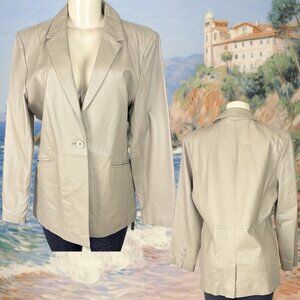 Terry Lewis M Vintage Taupe Leather One Button Pockets Long Sleeve Blazer Jacket